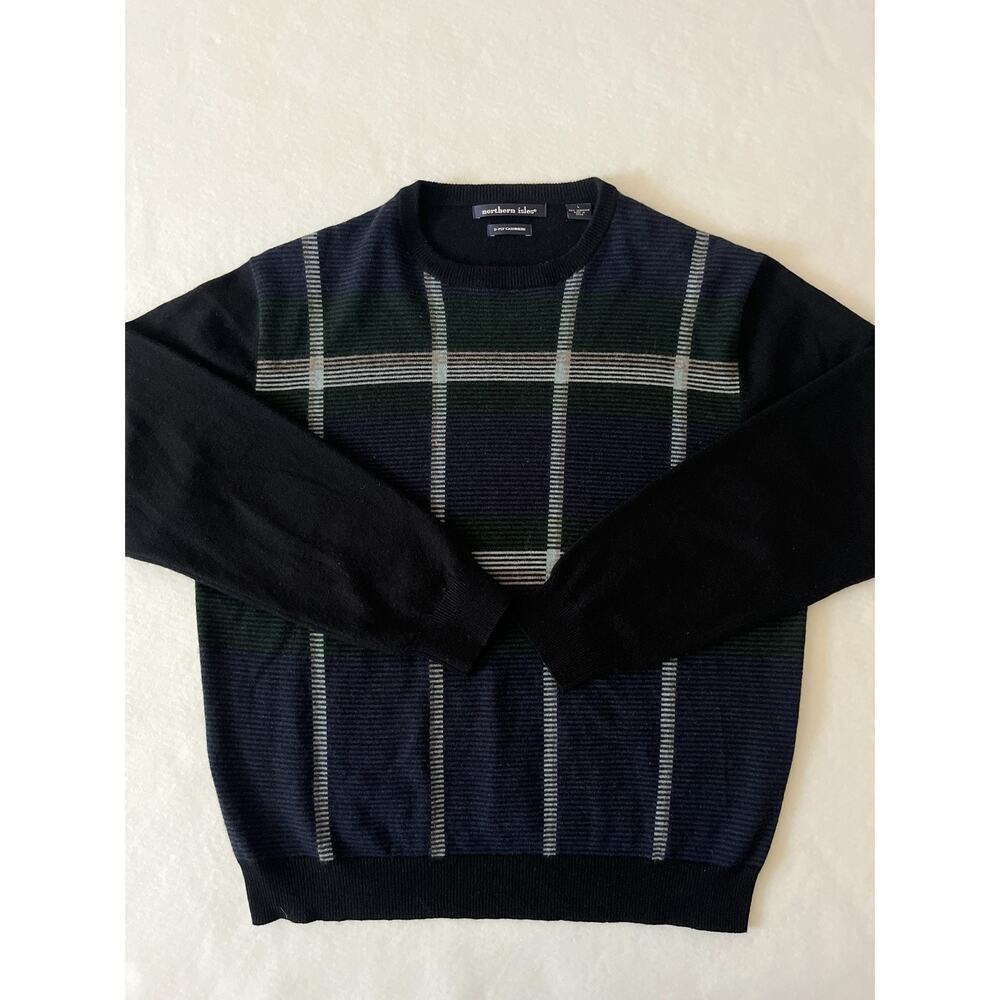 Northern Isles Sweater Men L Multicolor 100% 2 Play Cashmere Plaid Crew Neck